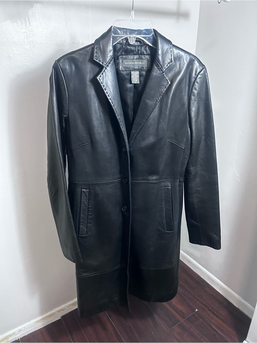 Banana Republic Black Leather Single-Breasted Coat Medium